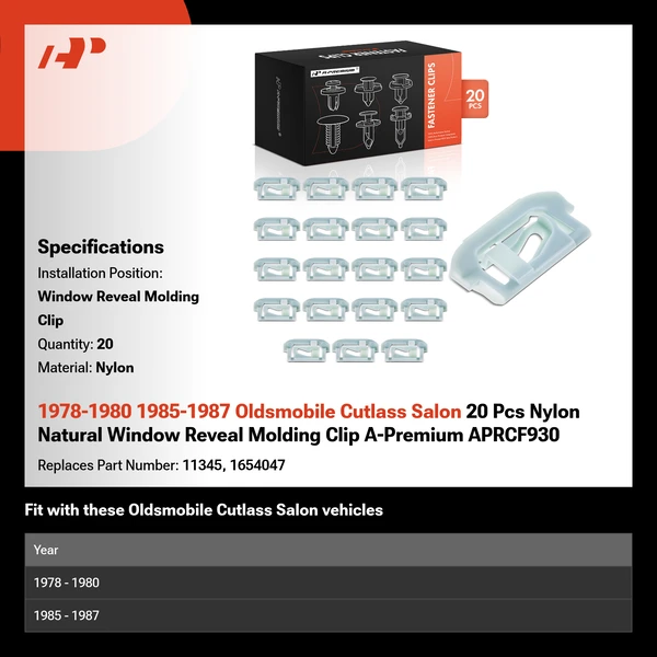 1978-1980 1985-1987 Oldsmobile Cutlass Salon 20 Pcs Nylon Natural Window Reveal Molding Clip A-Premium APRCF930