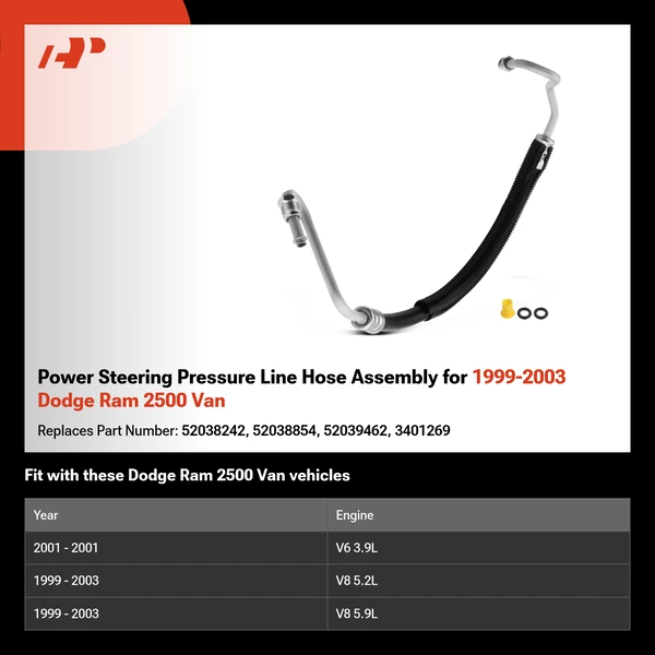 Power Steering Pressure Line Hose Assembly for 1999-2003 Dodge Ram 2500 Van