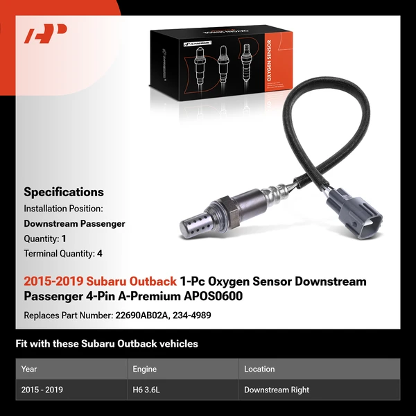 2015-2019 Subaru Outback 1-Pc Oxygen Sensor Downstream Passenger 4-Pin A-Premium APOS0600