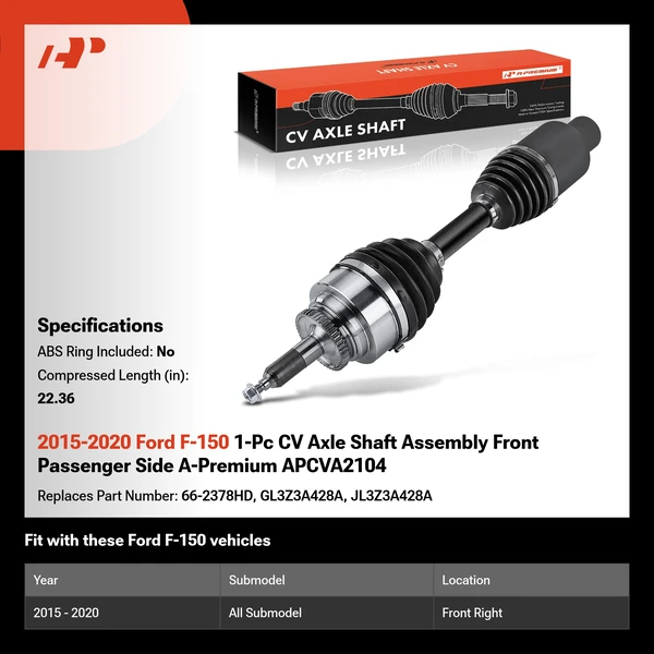 2015-2020 Ford F-150 1-Pc CV Axle Shaft Assembly Front Passenger Side A-Premium APCVA2104