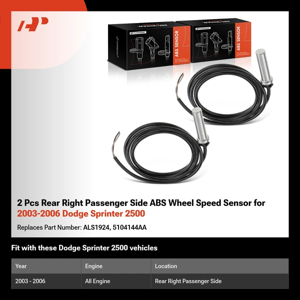 2 Pcs Rear Right Passenger Side ABS Wheel Speed Sensor for 2003-2006 Dodge Sprinter 2500
