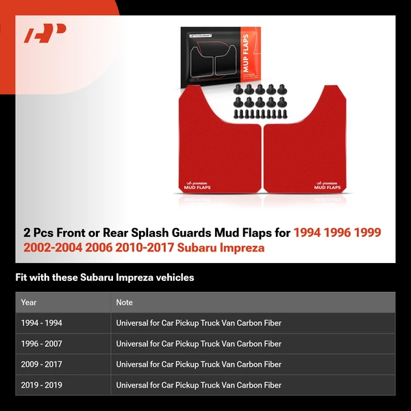 2 Pcs Front or Rear Splash Guards Mud Flaps for 1994 1996 1999 2002-2004 2006 2010-2017 Subaru Impreza