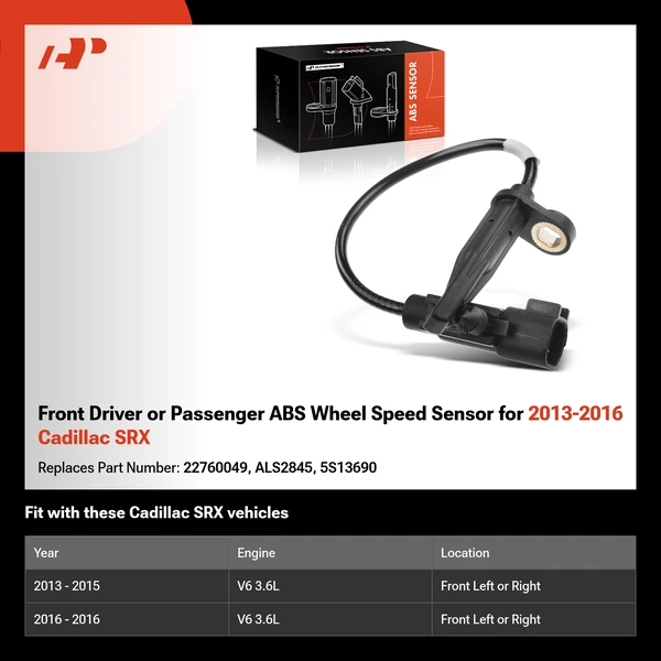 Front Driver or Passenger ABS Wheel Speed Sensor for 2013-2016 Cadillac SRX