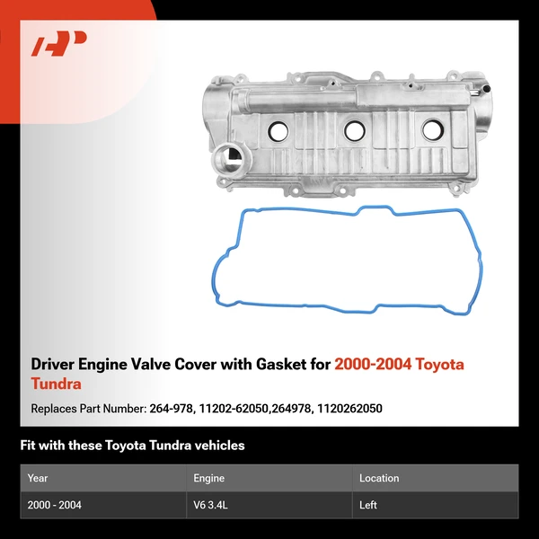Driver Engine Valve Cover with Gasket for 2000-2004 Toyota Tundra