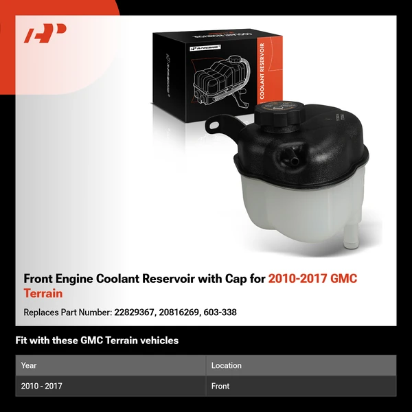 Front Engine Coolant Reservoir with Cap for 2010-2017 GMC Terrain
