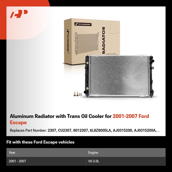 Aluminum Radiator with Trans Oil Cooler for 2001-2007 Ford Escape