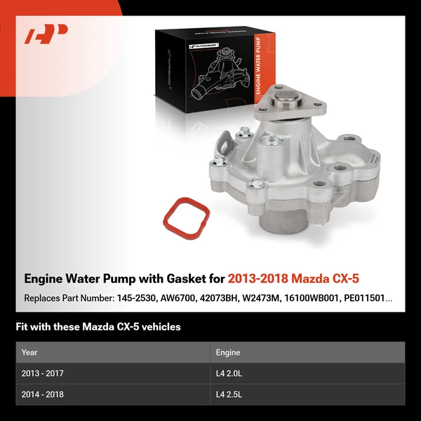 Engine Water Pump with Gasket for 2013-2018 Mazda CX-5