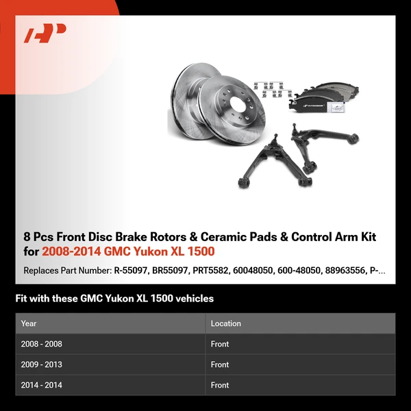 8 Pcs Front Disc Brake Rotors & Ceramic Pads & Control Arm Kit for 2008-2014 GMC Yukon XL 1500