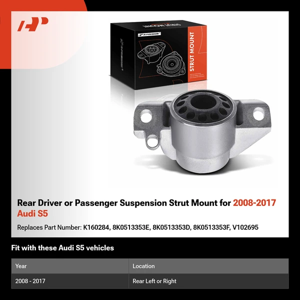 Rear Driver or Passenger Suspension Strut Mount for 2008-2017 Audi S5