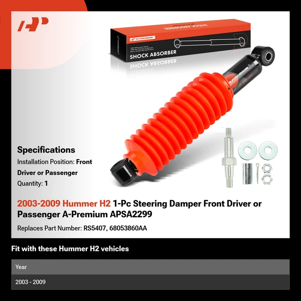 2003-2009 Hummer H2 1-Pc Steering Damper Front Driver or Passenger A-Premium APSA2299