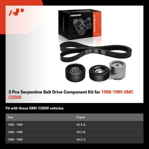 3 Pcs Serpentine Belt Drive Component Kit for 1988-1989 GMC C2500