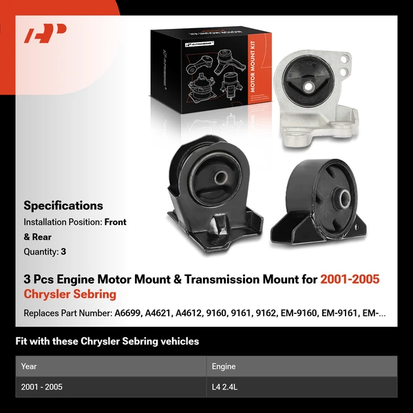3 Pcs Engine Motor Mount & Transmission Mount for 2001-2005 Chrysler Sebring