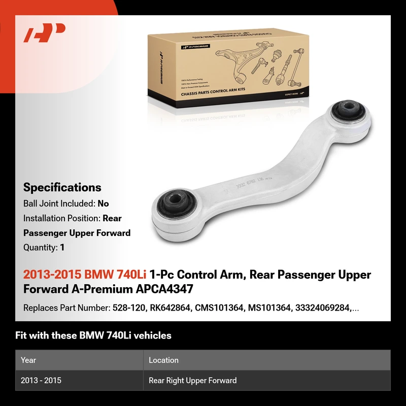 2013-2015 BMW 740Li 1-Pc Control Arm, Rear Passenger Upper Forward A-Premium APCA4347