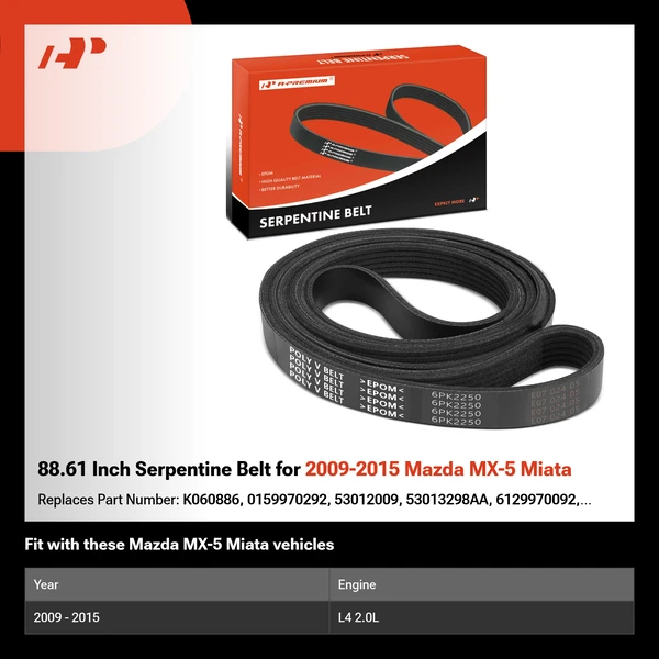 88.61 Inch Serpentine Belt for 2009-2015 Mazda MX-5 Miata