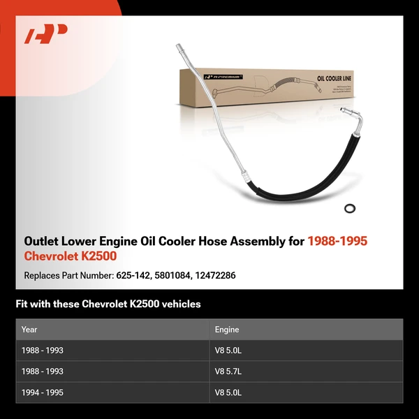 Outlet Lower Engine Oil Cooler Hose Assembly for 1988-1995 Chevrolet K2500