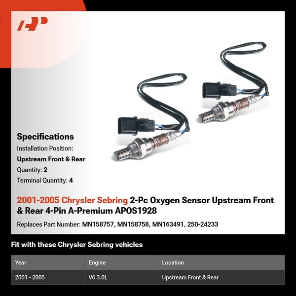 2001-2005 Chrysler Sebring 2-Pc Oxygen Sensor Upstream Front & Rear 4-Pin A-Premium APOS1928