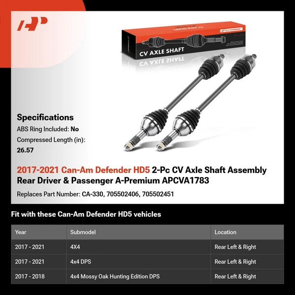 2017-2021 Can-Am Defender HD5 2-Pc CV Axle Shaft Assembly Rear Driver & Passenger A-Premium APCVA1783