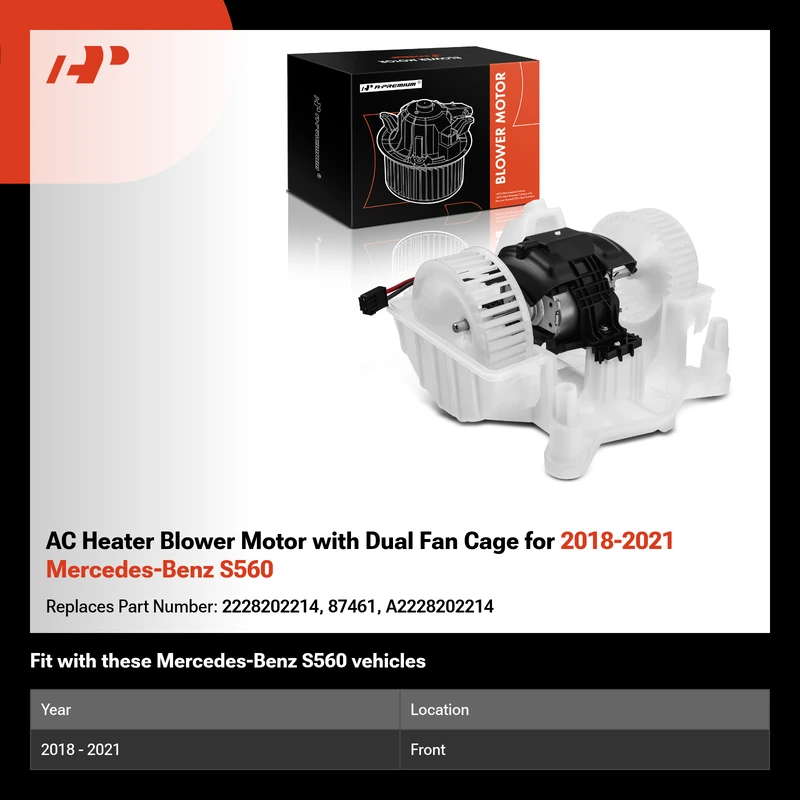AC Heater Blower Motor with Dual Fan Cage for 2018-2021 Mercedes-Benz S560