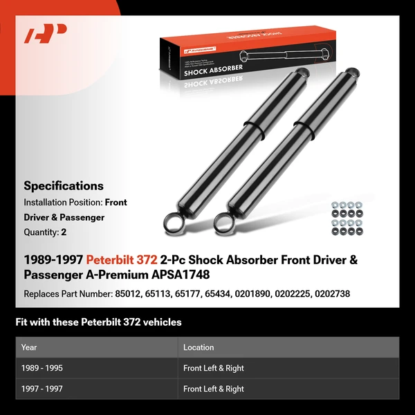 1989-1997 Peterbilt 372 2-Pc Shock Absorber Front Driver & Passenger A-Premium APSA1748