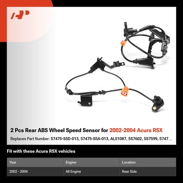 2 Pcs Rear ABS Wheel Speed Sensor for 2002-2004 Acura RSX