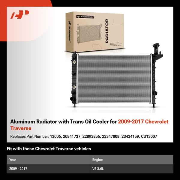 Aluminum Radiator with Trans Oil Cooler for 2009-2017 Chevrolet Traverse