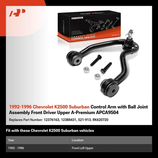1992-1996 Chevrolet K2500 Suburban Control Arm with Ball Joint Assembly Front Driver Upper A-Premium APCA9504