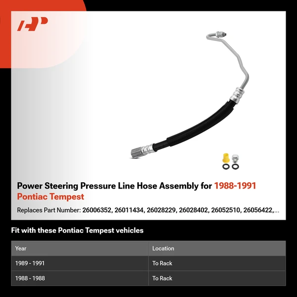 Power Steering Pressure Line Hose Assembly for 1988-1991 Pontiac Tempest