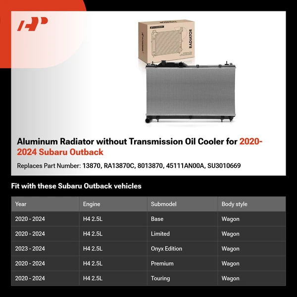 Aluminum Radiator without Transmission Oil Cooler for 2020-2024 Subaru Outback