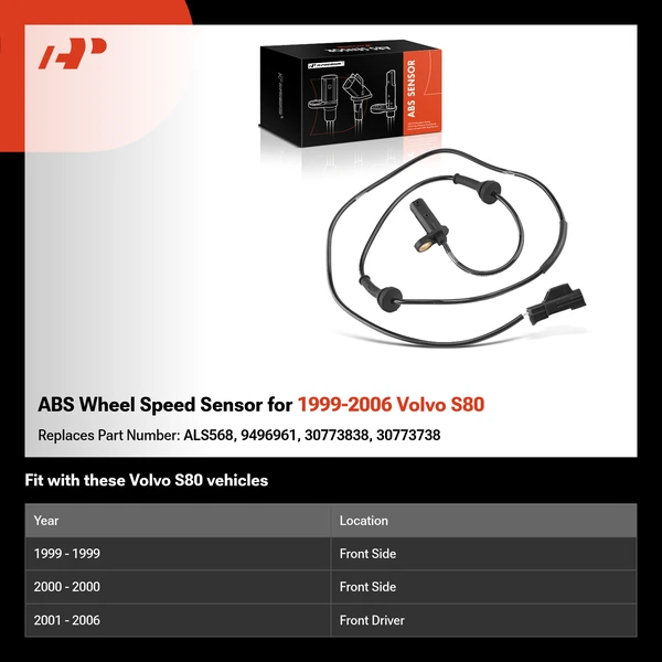 ABS Wheel Speed Sensor for 1999-2006 Volvo S80