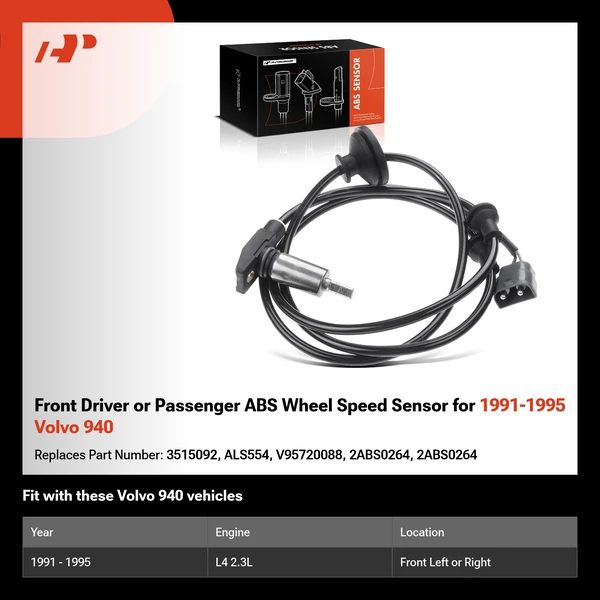 Front Driver or Passenger ABS Wheel Speed Sensor for 1991-1995 Volvo 940