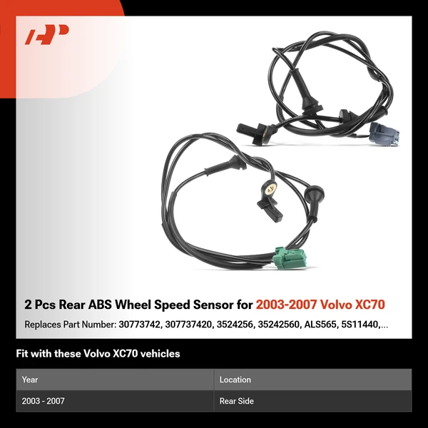 2 Pcs Rear ABS Wheel Speed Sensor for 2003-2007 Volvo XC70