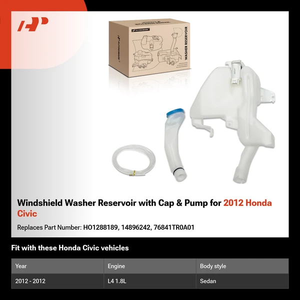 Windshield Washer Reservoir with Cap & Pump for 2012 Honda Civic