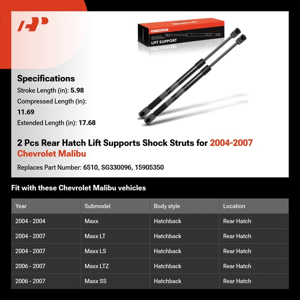 2 Pcs Rear Hatch Lift Supports Shock Struts for 2004-2007 Chevrolet Malibu