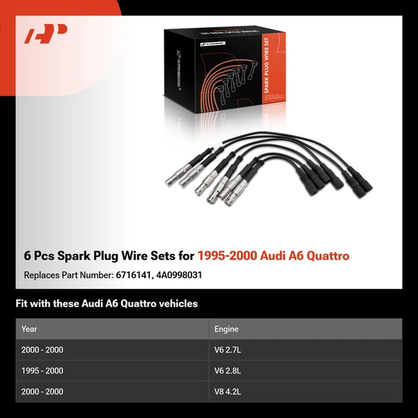 6 Pcs Spark Plug Wire Sets for 1995-2000 Audi A6 Quattro