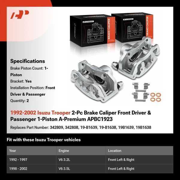 1992-2002 Isuzu Trooper 2-Pc Brake Caliper Front Driver & Passenger 1-Piston A-Premium APBC1923