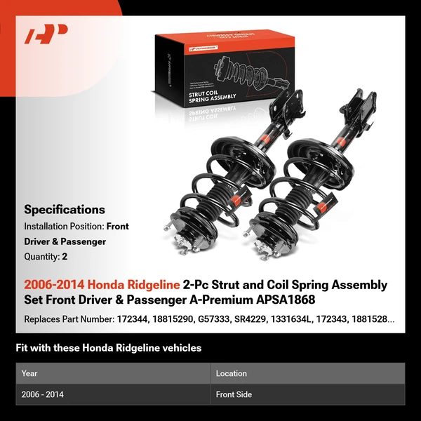 2006-2014 Honda Ridgeline 2-Pc Strut and Coil Spring Assembly Set Front Driver & Passenger A-Premium APSA1868