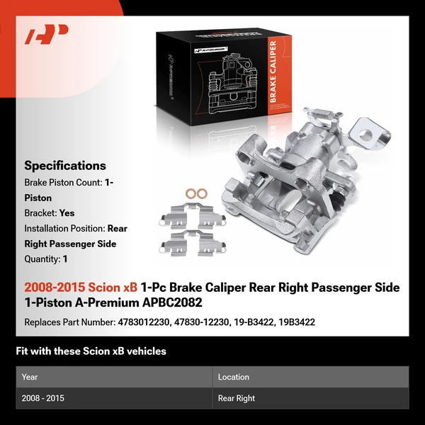 2008-2015 Scion xB 1-Pc Brake Caliper Rear Right Passenger Side 1-Piston A-Premium APBC2082
