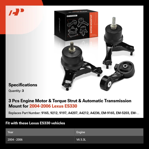 3 Pcs Engine Motor & Torque Strut & Automatic Transmission Mount for 2004-2006 Lexus ES330