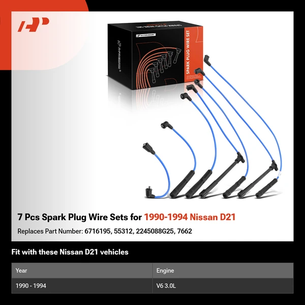 7 Pcs Spark Plug Wire Sets for 1990-1994 Nissan D21