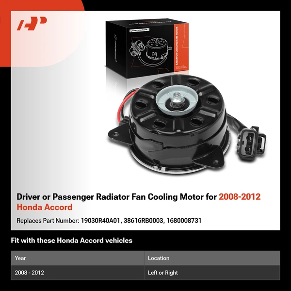 Driver or Passenger Radiator Fan Cooling Motor for 2008-2012 Honda Accord