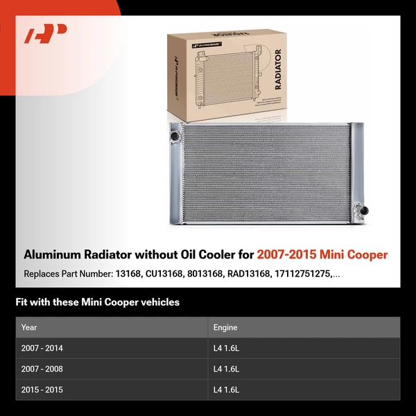 Aluminum Radiator without Oil Cooler for 2007-2015 Mini Cooper