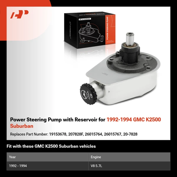Power Steering Pump with Reservoir for 1992-1994 GMC K2500 Suburban