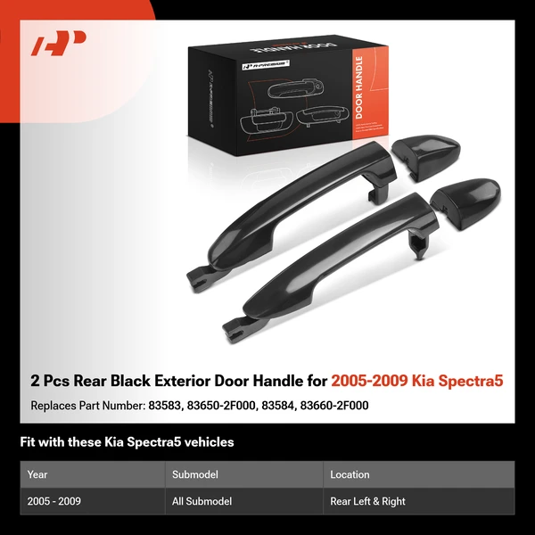2 Pcs Rear Black Exterior Door Handle for 2005-2009 Kia Spectra5