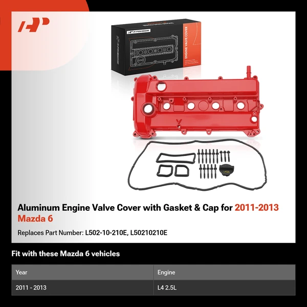 Aluminum Engine Valve Cover with Gasket & Cap for 2011-2013 Mazda 6
