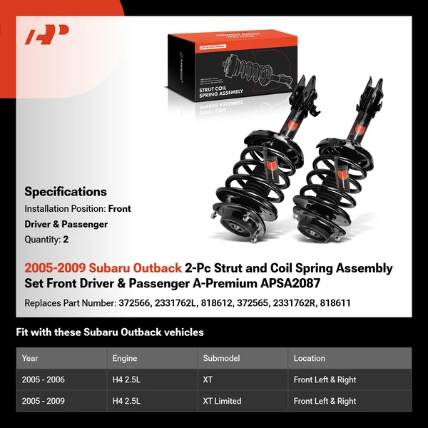 2005-2009 Subaru Outback 2-Pc Strut and Coil Spring Assembly Set Front Driver & Passenger A-Premium APSA2087
