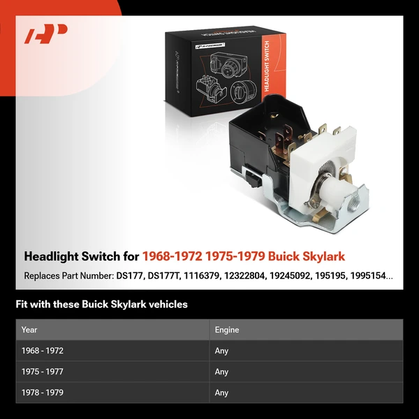 Headlight Switch for 1968-1972 1975-1979 Buick Skylark