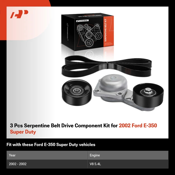 3 Pcs Serpentine Belt Drive Component Kit for 2002 Ford E-350 Super Duty