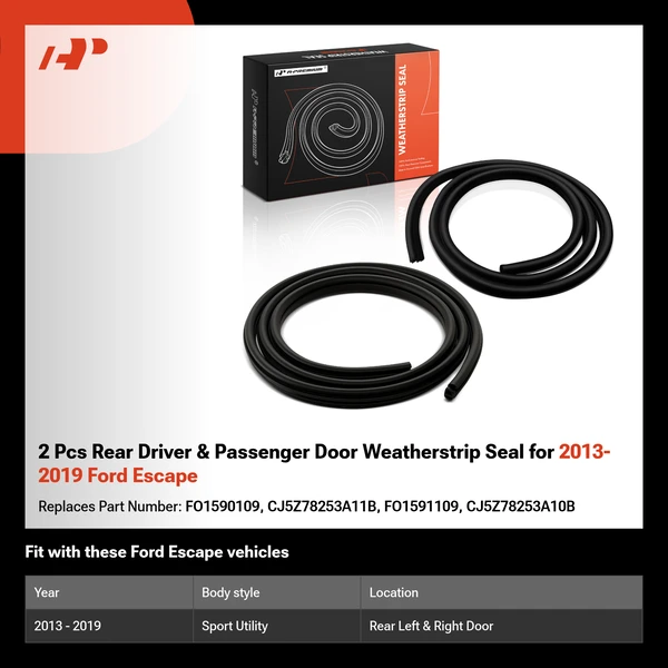 2 Pcs Rear Driver & Passenger Door Weatherstrip Seal for 2013-2019 Ford Escape