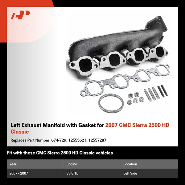 Left Exhaust Manifold with Gasket for 2007 GMC Sierra 2500 HD Classic