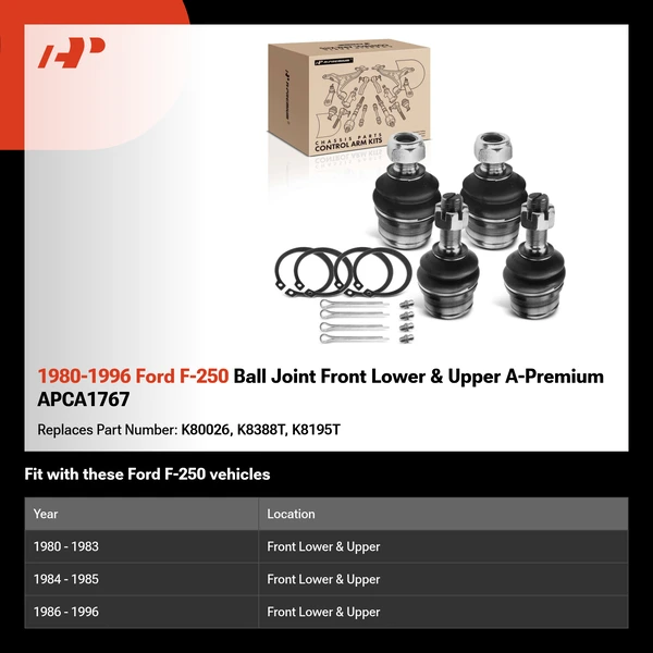 1980-1996 Ford F-250 Ball Joint Front Lower & Upper A-Premium APCA1767